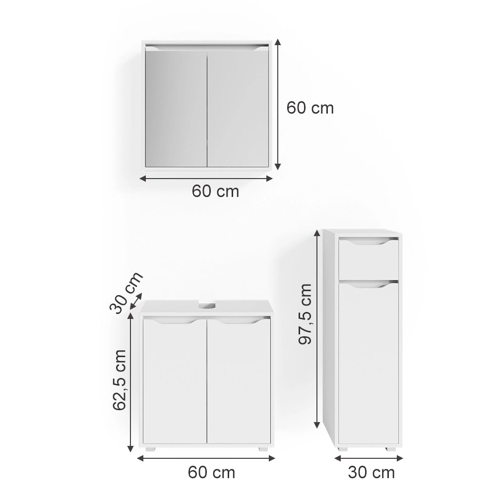 Vicco Set mobili bagno Bianco 3 parti