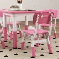 Set Tavolo e Sedie per Bambini 5pz con 4 Sedie Regolabili 32x36x52.5-56 cm e Tavolo 60x60x46-58 cm, Rosa