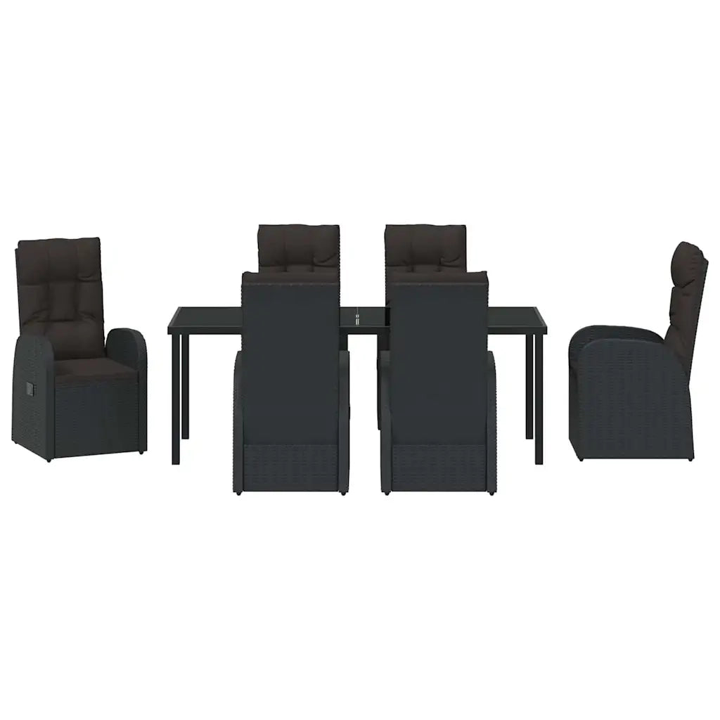 Set da Pranzo per Giardino con cuscino 7 pcs Nero polyrattan 3379511