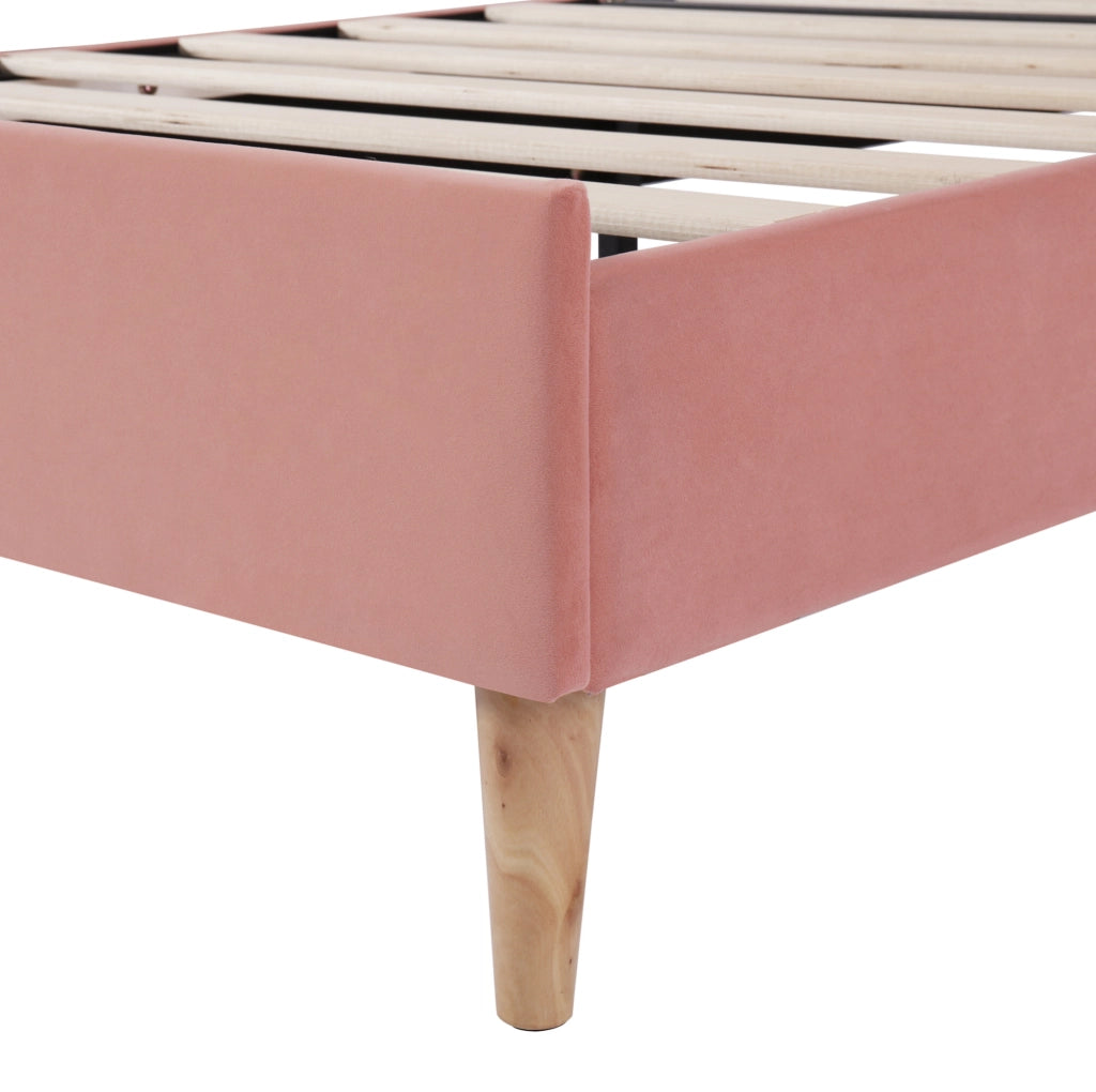 Letto imbottito 90x200 cm; testiera regolabile; velluto rosa (Senza materasso)