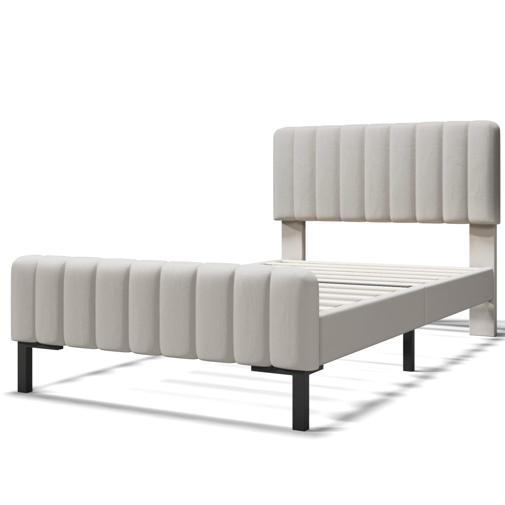 Letto singolo imbottito 90x200 cm con testiera regolabile e rete; grigio-beige