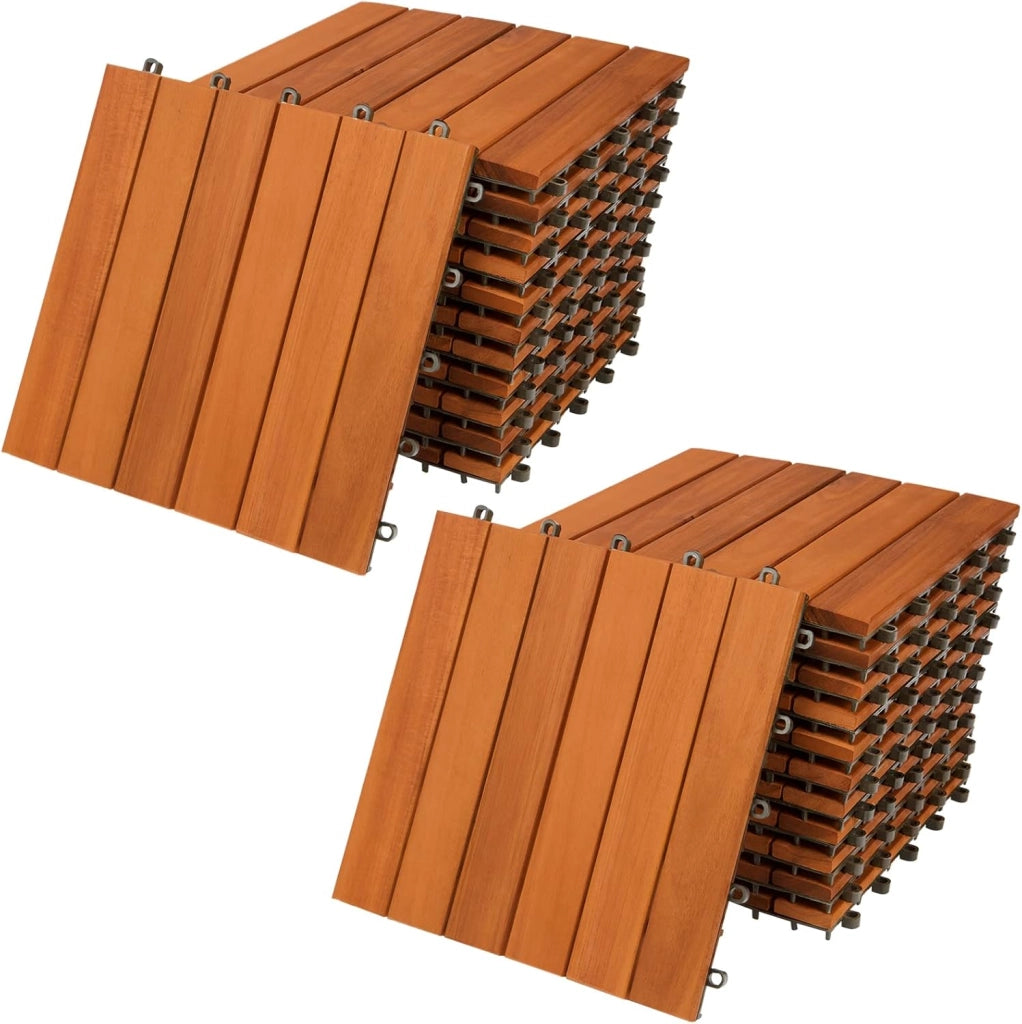 Casaria Piastrelle Legno Acacia 22pz Certificato FSC® Mattonelle 2m² ad Incastro 30x30cm Esterno