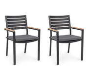 Sedia da Esterno Giardino Nera in Metallo Legno Tessuto Moderna Belmar 2 Pz