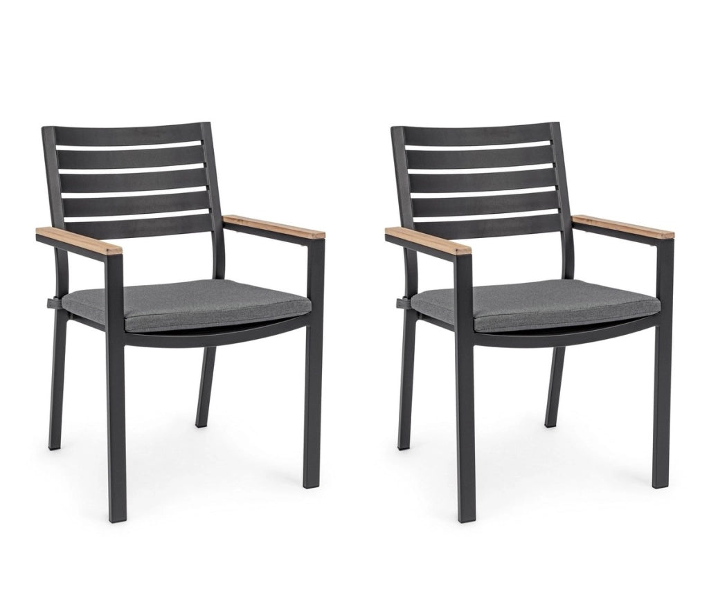 Sedia da Esterno Giardino Nera in Metallo Legno Tessuto Moderna Belmar 2 Pz
