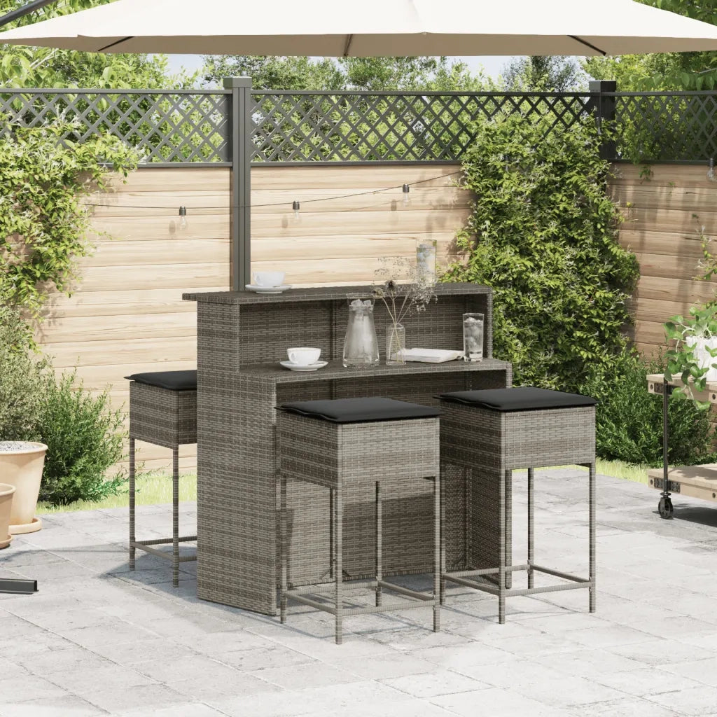 Set Bar da Giardino 5 pz con Cuscini in Polyrattan Grigio 3261489