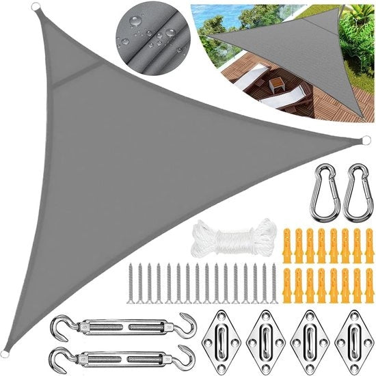 Ombrellone a forma di triangolo, 3 x 3 x 3 m, PES polyester, impermeabile, zonatura per balconi, giardini e terrazze, grigio