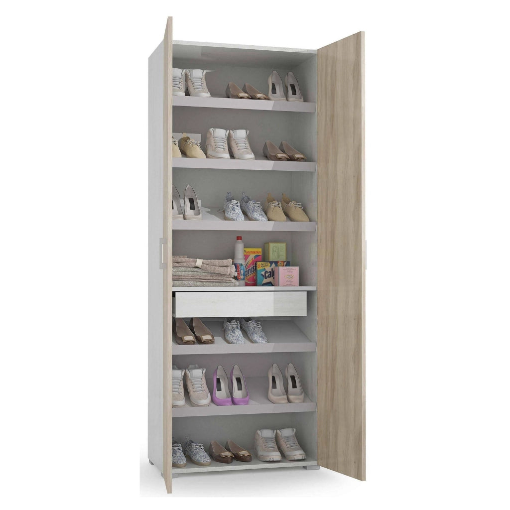 Angy, Armadio Multiuso 2 Ante un Cassetto Made in Italy, 72x195h cm Marrone Rovere