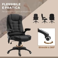 Sedia da Ufficio Massaggiante a 6 Punti e Riscaldata, Altezza Regolabile e Funzione Dondolo, Nero