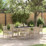 Set da pranzo per giardino 7 pezzi con cuscini in polirattan beige