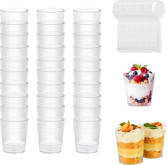 50x Coppe Dessert trasparenti con cucchiaio (55ml) - Coppe dessert riutilizzabili per feste e buffet