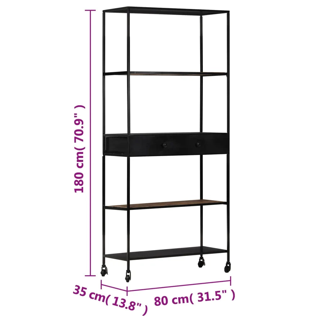 Libreria-Scaffale per Libri-Mobile di Stoccaggio 80x35x180 cm in Legno di Mango Grezzo e Ferro