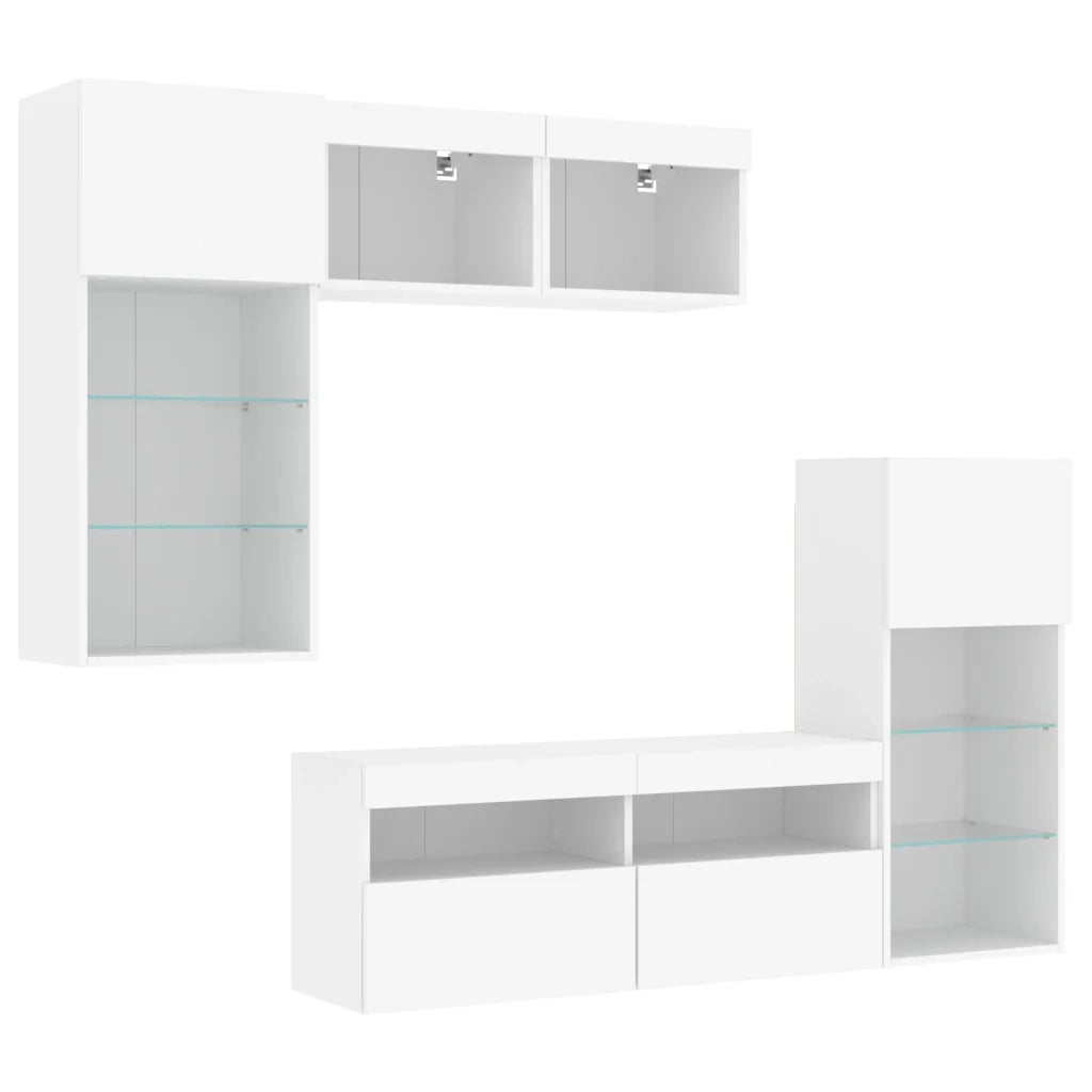vidaXL Mobili TV a Muro con LED 5pz Bianchi in Legno Multistrato