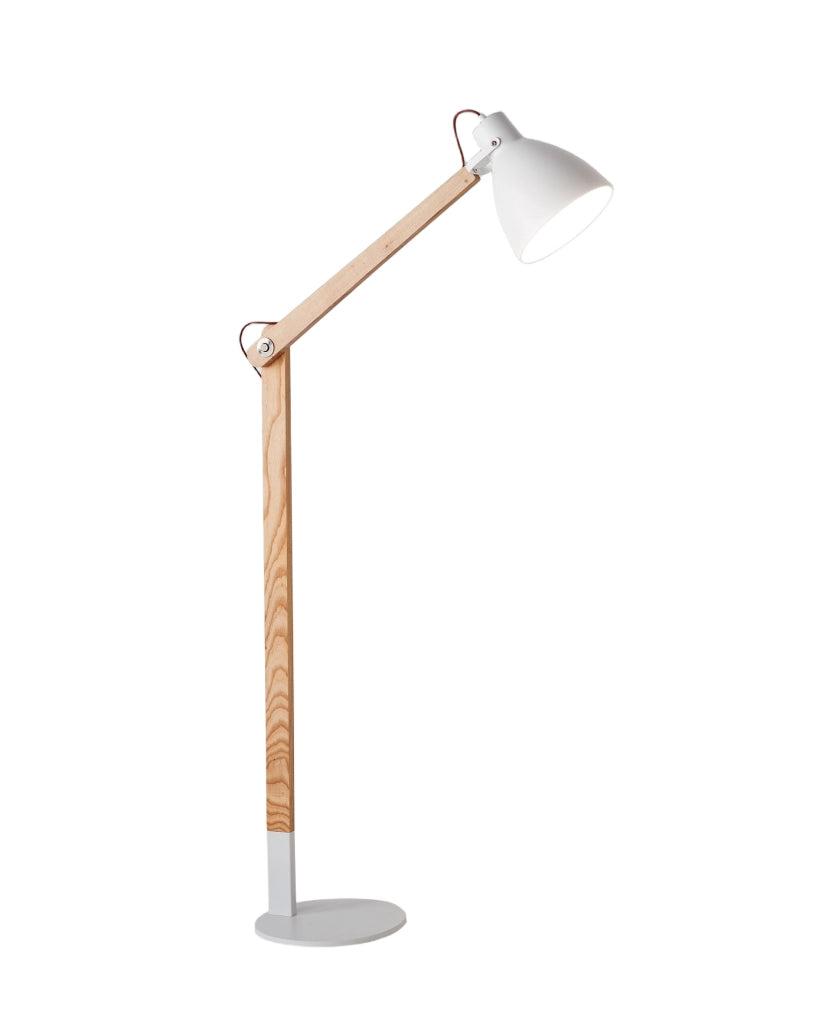Lampada da terra Sveva in metallo e legno frassino, altezza regolabile 180cm, attacco E27, design moderno ed elegante per illuminazione d'interni