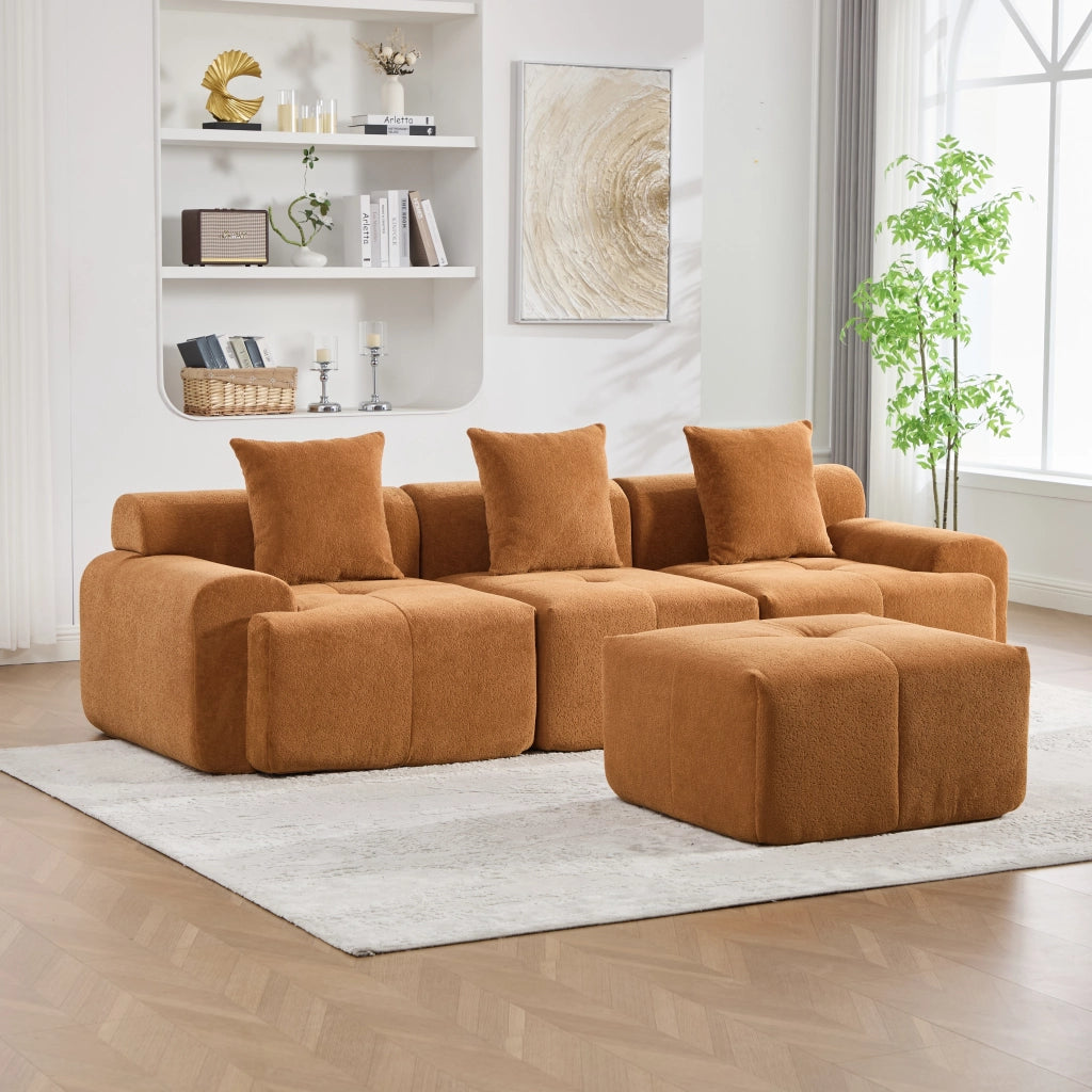 Divano angolare modulare in tessuto con schiuma memory, seduta confortevole, senza montaggio, arancione 268 × 102 × 78 cm