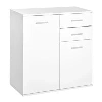 Cassettiera da Ufficio 2 Cassetti 2 Ante con Ripiano Regolabile Legno 71x35x76cm Bianco