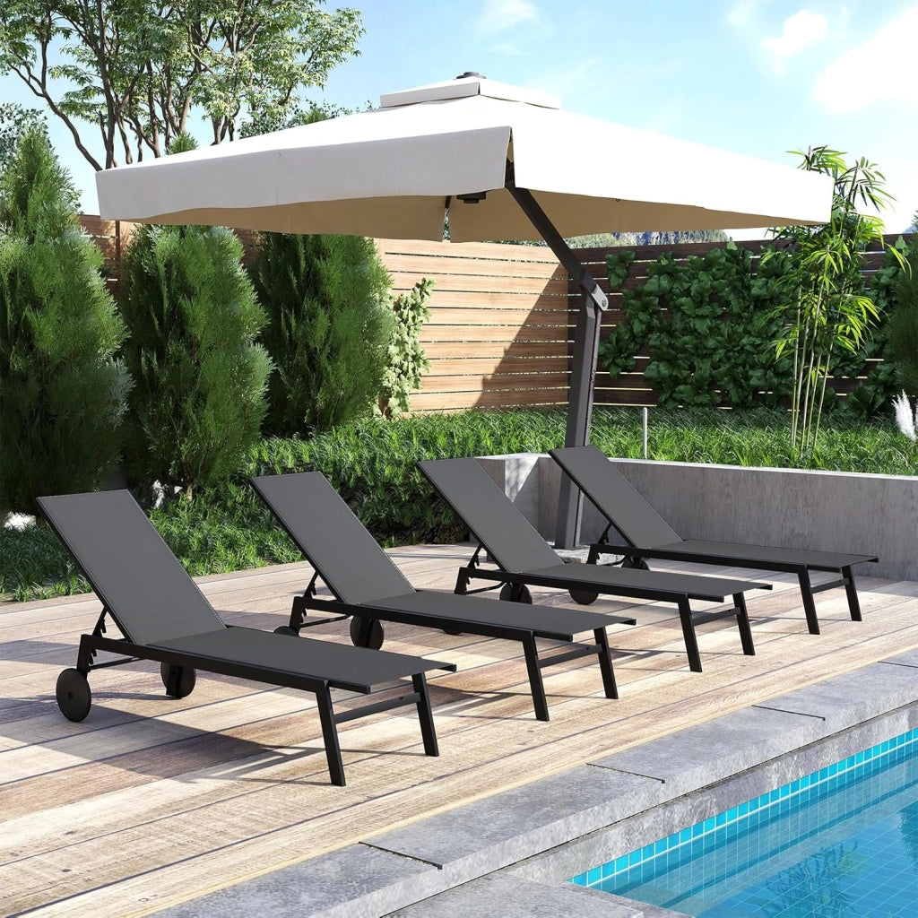 Lettino Prendisole da Giardino, Sdraio da Patio con Schienale Regolabile a 6 Posizioni, Tessuto Traspirante, 2 Ruote, per Piscina, Terrazza e Giardino, Portata 150 kg (Grigio,1)