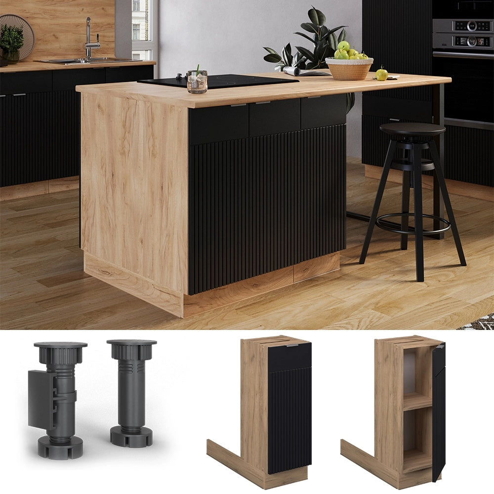 Isola cucina Fame-Line Nero rigato/Rovere dorato 30 cm senza piano di lavoro Vicco