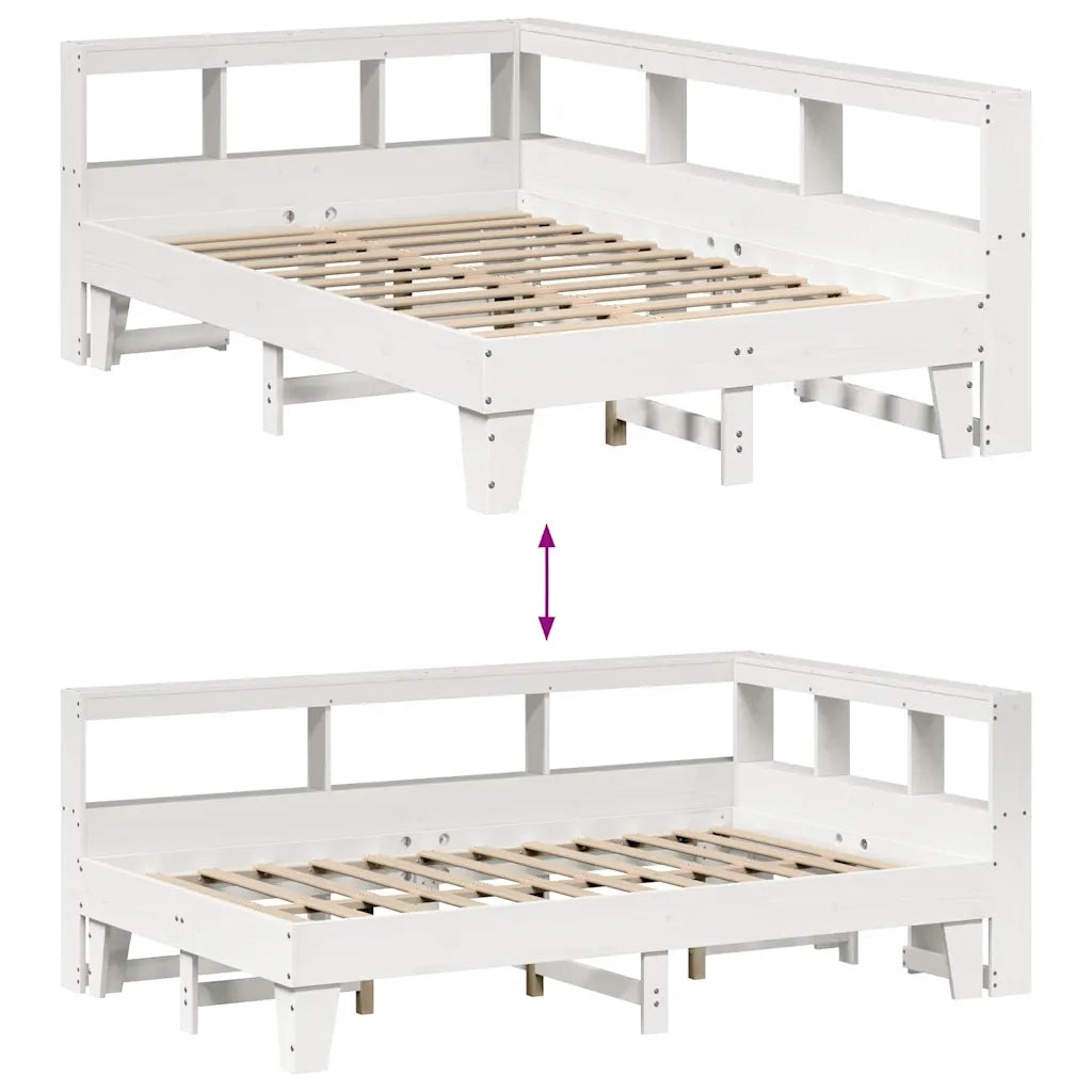 Letto Libreria senza Materasso-Struttura Letto con contenitore Bianco 120x190 cm Legno di Pino 138047