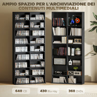 Libreria Porta CD e DVD 78,5x24x175 cm con 14 Ripiani Regolabili Nero
