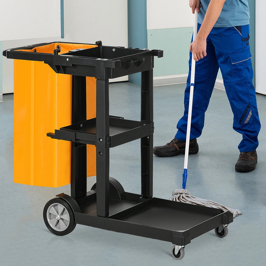 Carrello per Pulizia con 3 Ripiani e Ruote ¨C zephmum ¨C Nero e Giallo 121x50.5x96.5 cm