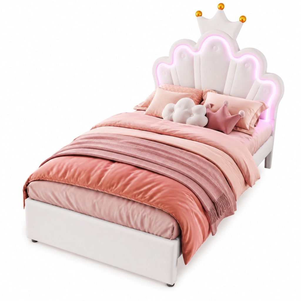 Letto imbottito 90x200 cm con LED, 2 cassetti e testiera regolabile