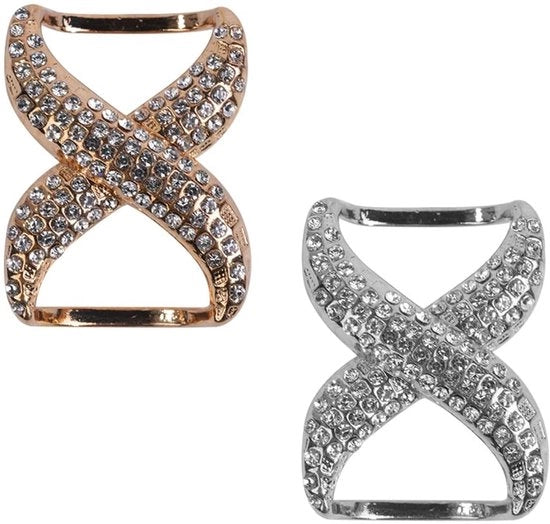 Fibbia per sciarpa - 2 pezzi - Oro/Argento - Sostenibile - Con pietre di strass - 4 cm x 3 cm - Progetto elegante