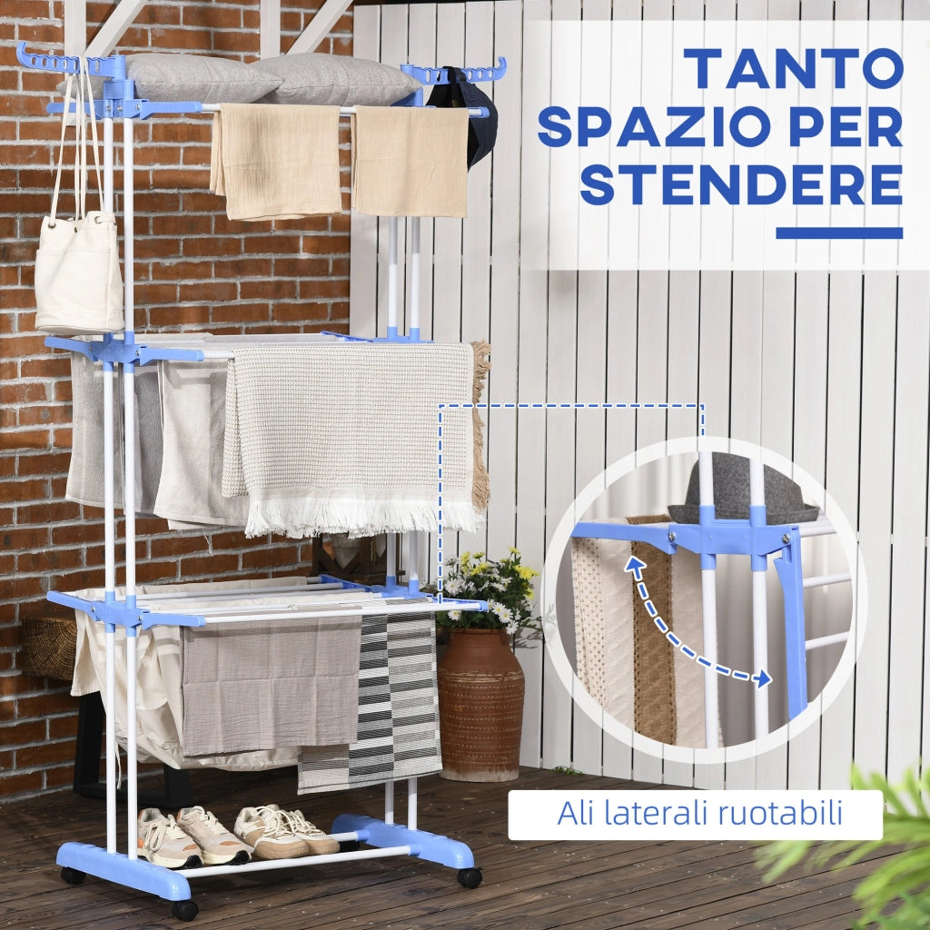 Stendibiancheria Pieghevole 73x64x177 cm 4 Livelli in Acciaio e PP Bianco e Argento