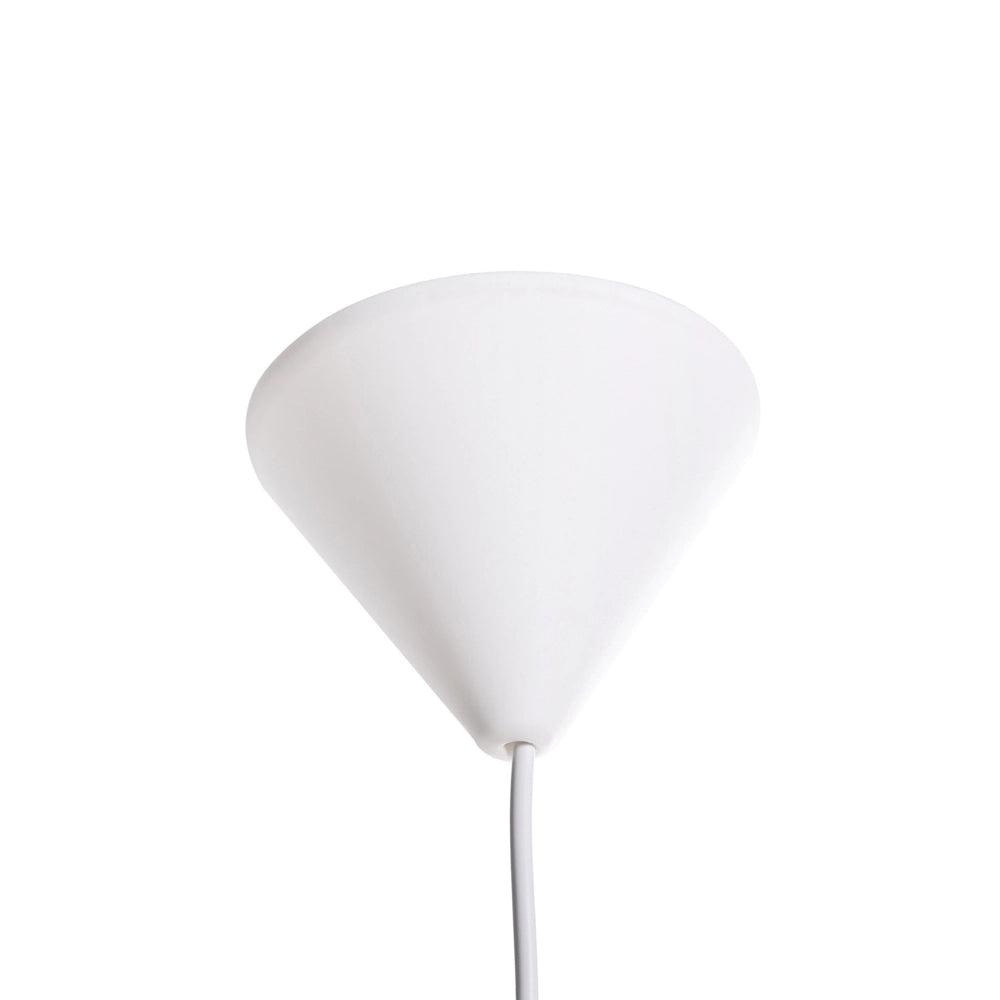Lampada a sospensione con base in ferro bianco e beige chiaro e paralume in tessuto, stile moderno