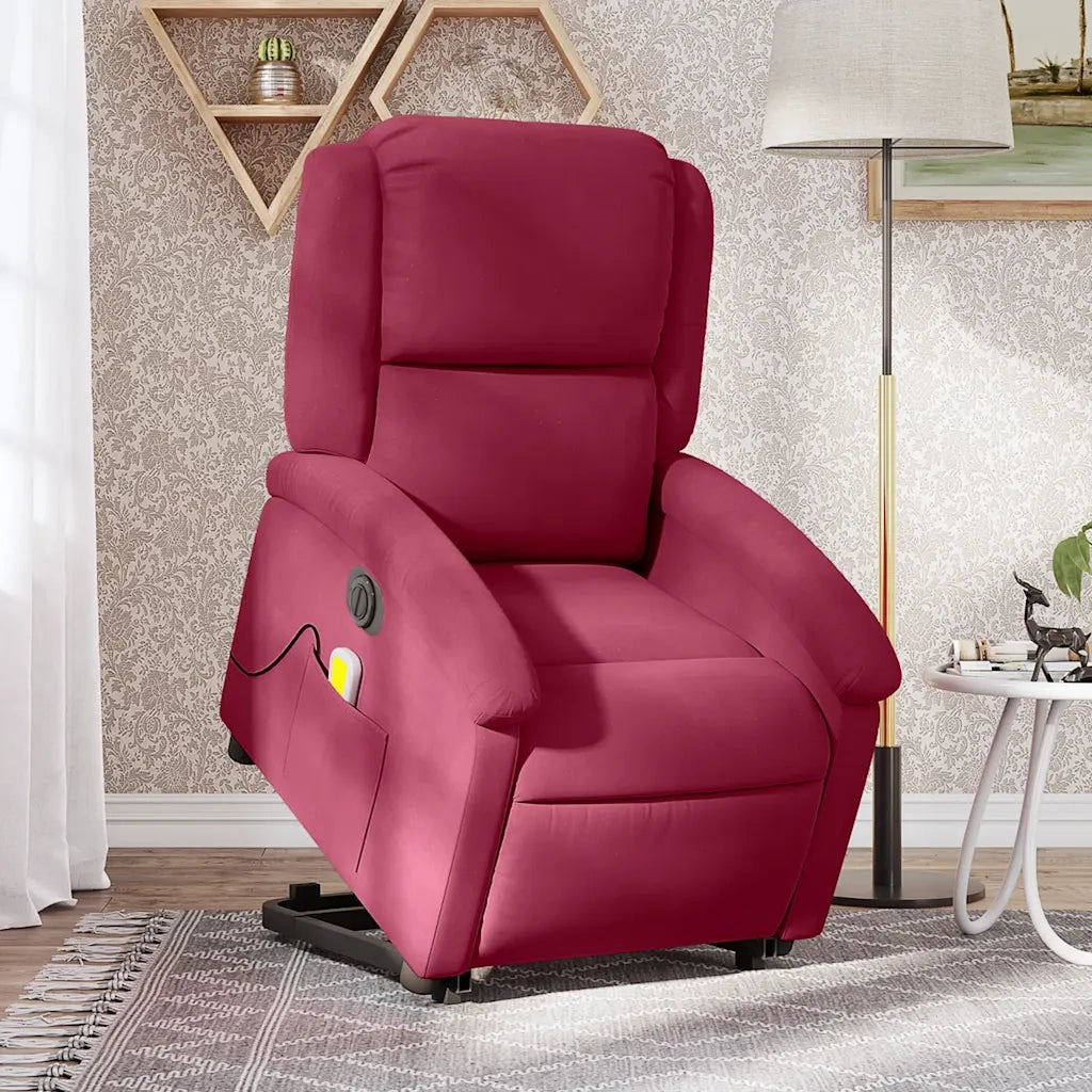 Poltrona Alzapersona Massaggiante Elettrica Rosso Vino Velluto 3204338