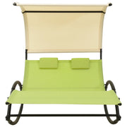 Lettino Prendisole Doppio Tetto in Textilene Verde e Crema 310550