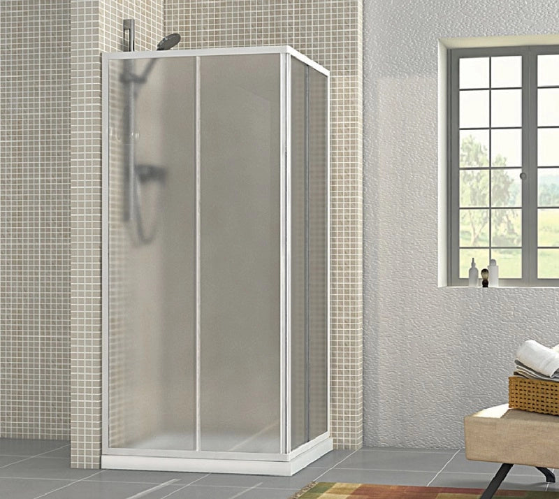 Box Doccia Due Lati Scorrevole Bianco Cristallo Opaco 4mm BORA 70x70 cm