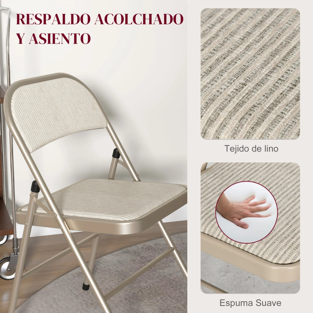 Set 4 Sedie Pieghevoli Imbottite Tessuto Lino Sintetico Struttura Acciaio Beige ¨C Xylo ¨C 45x46x78 cm