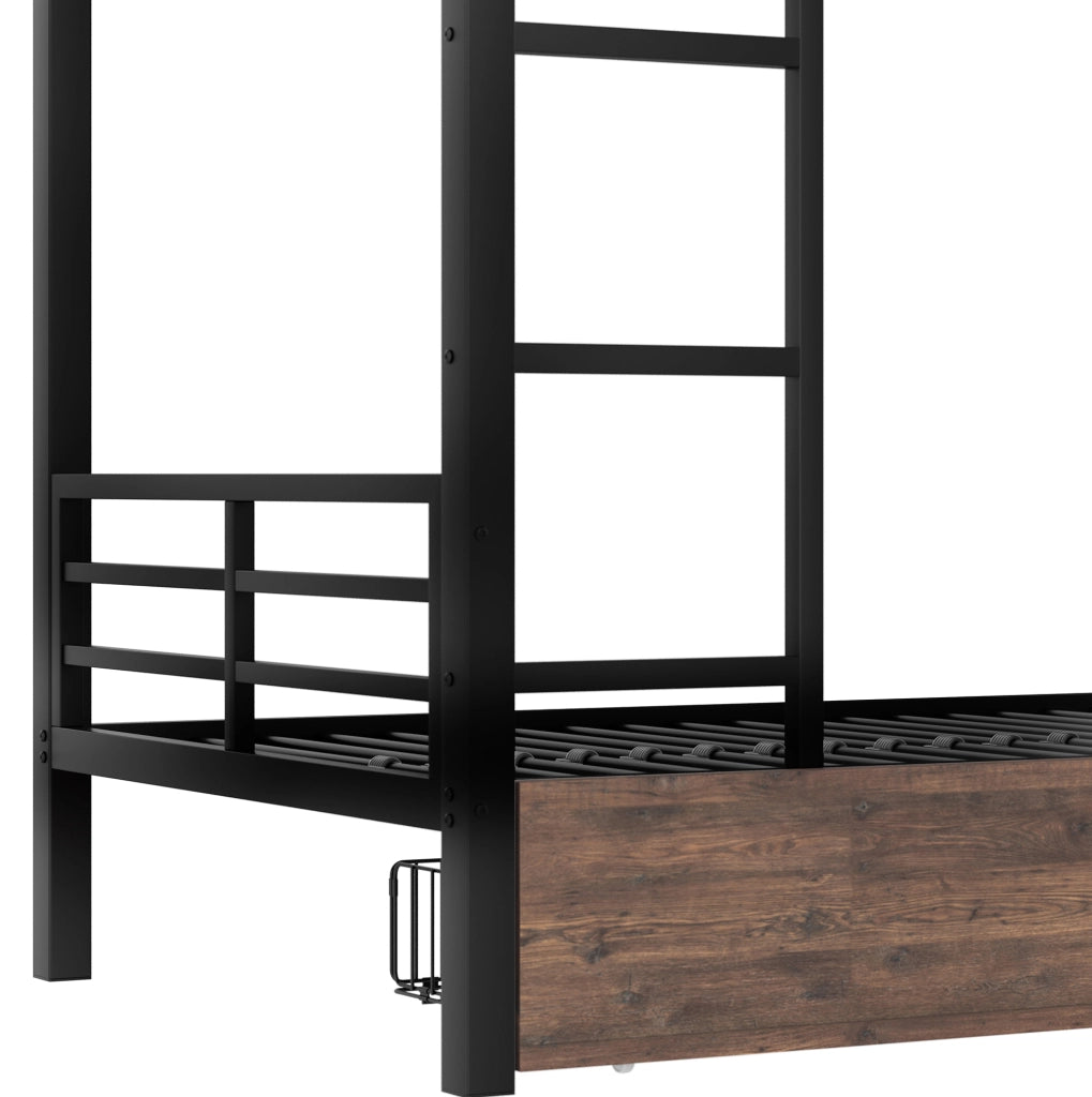 Letto a soppalco ULEVR 90x200 cm con scrivania, 2 cassetti, LED regolabile, scala e barriera, nero