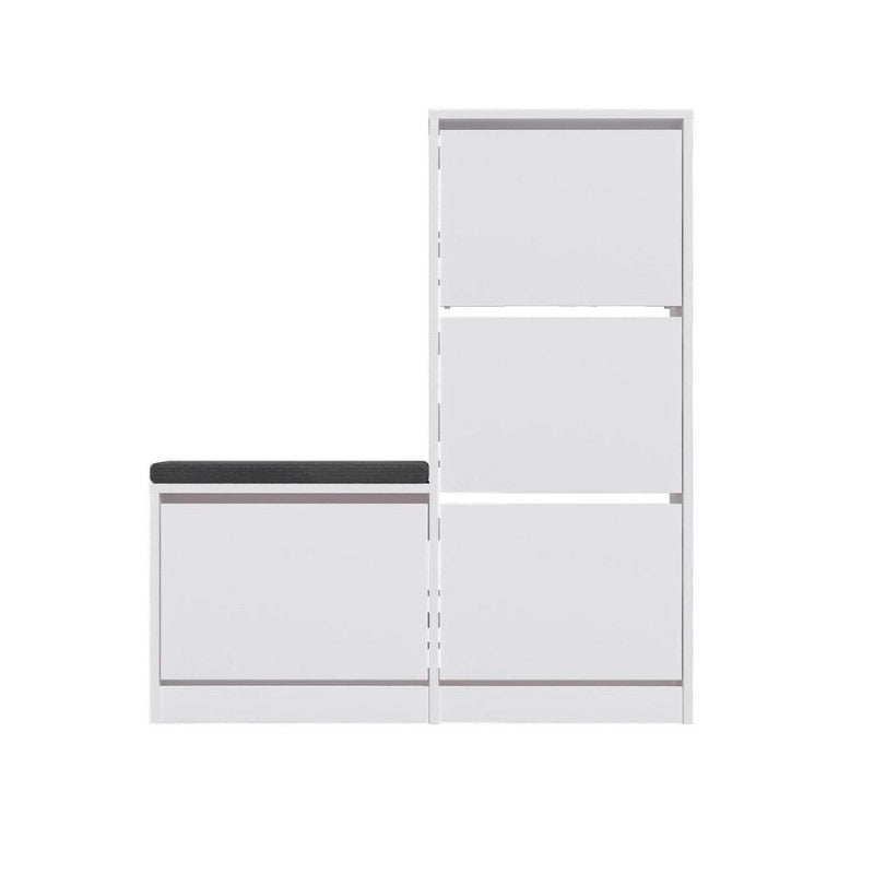 Scarpiera con panca Dude con 4 ante a ribalta colore bianco