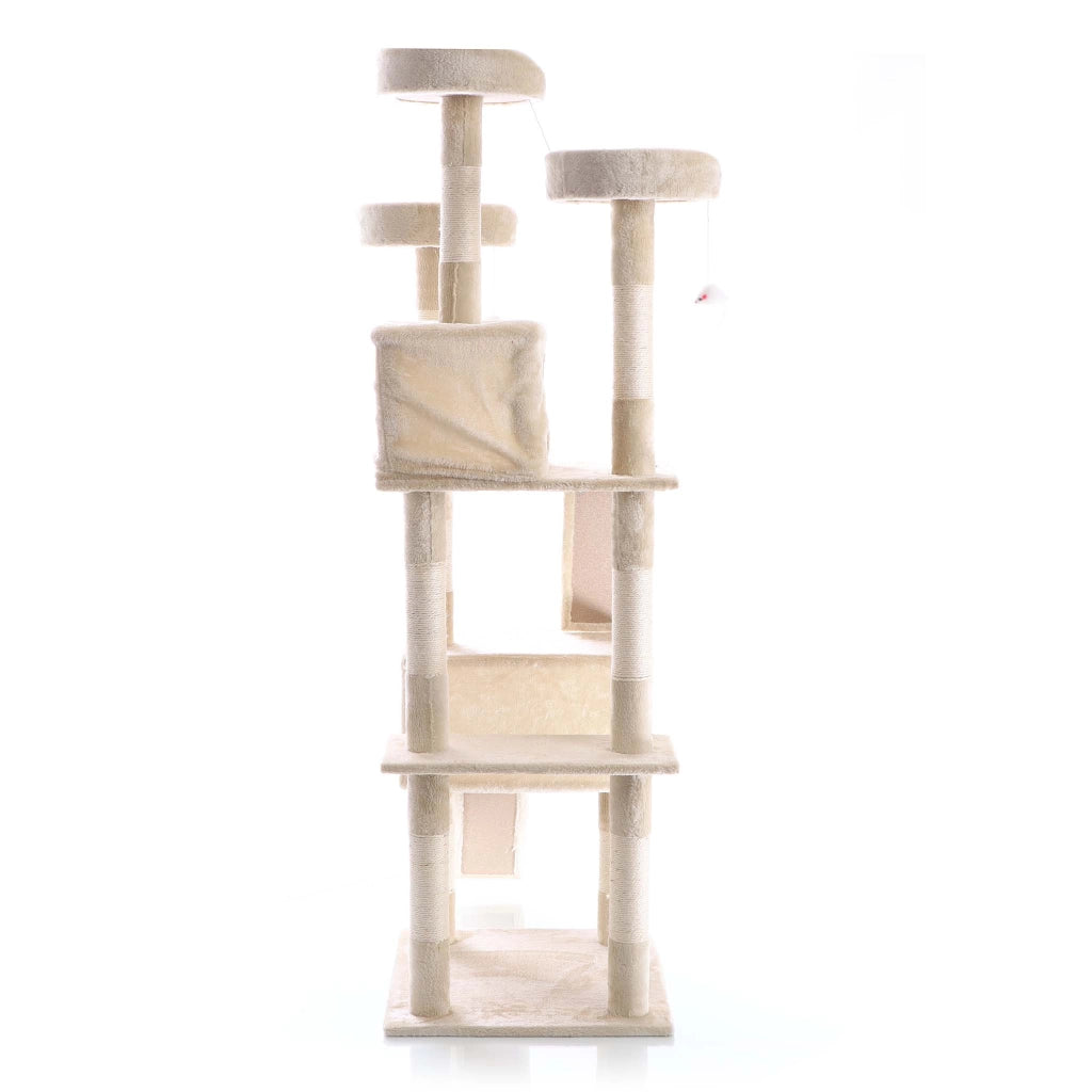 Albero tiragraffi beige 170 cm con piattaforme, cuccette e scale