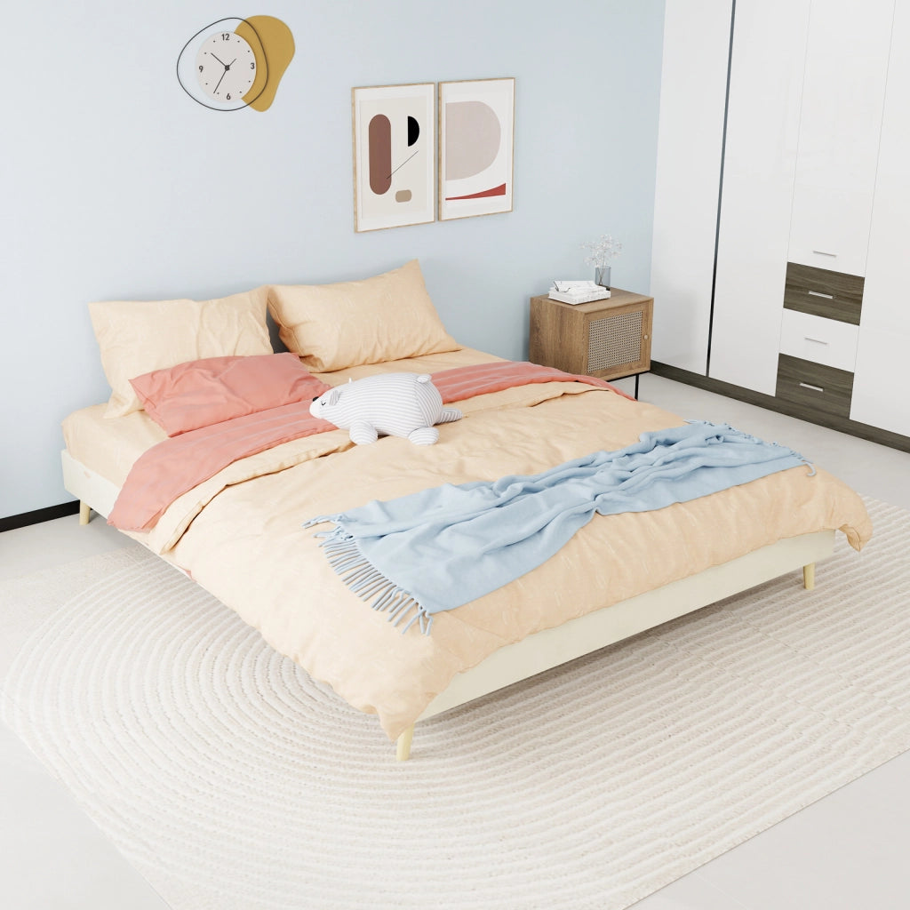 LETTO Piattaforma 160x200 cm Beige in Tessuto e Metallo