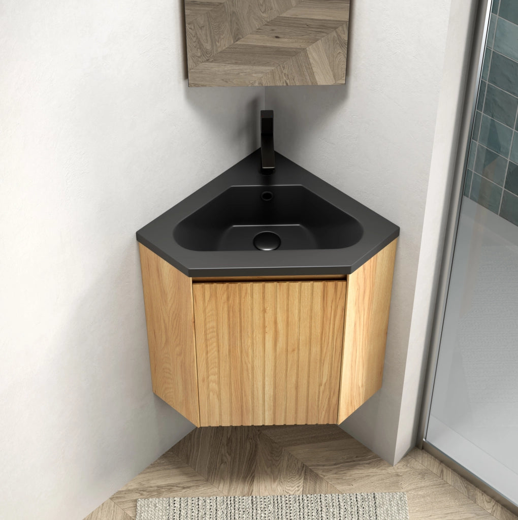 Mobile bagno angolare con lavabo integrato nero opaco