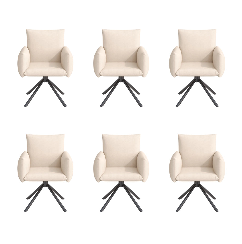 Set di 6 sedie da pranzo girevoli a 360°; ergonomiche; in velluto beige