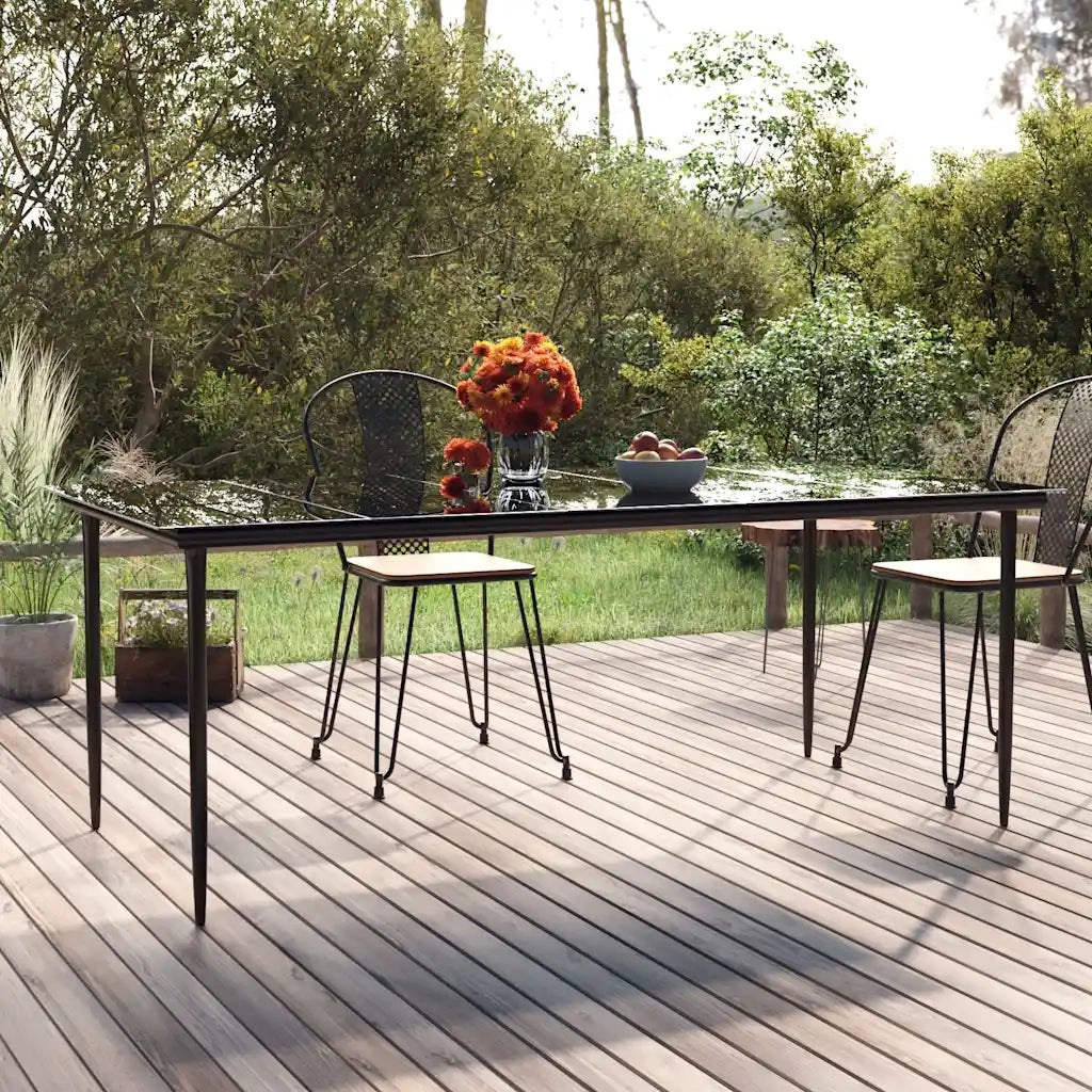 Tavolo Pranzo Giardino Nero200x100x74 Acciaio e Vetro Temperato