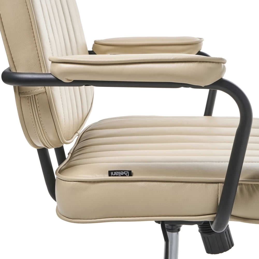 Sedia da ufficio retrò in similpelle beige stile retò tradizionale per ufficio di casa