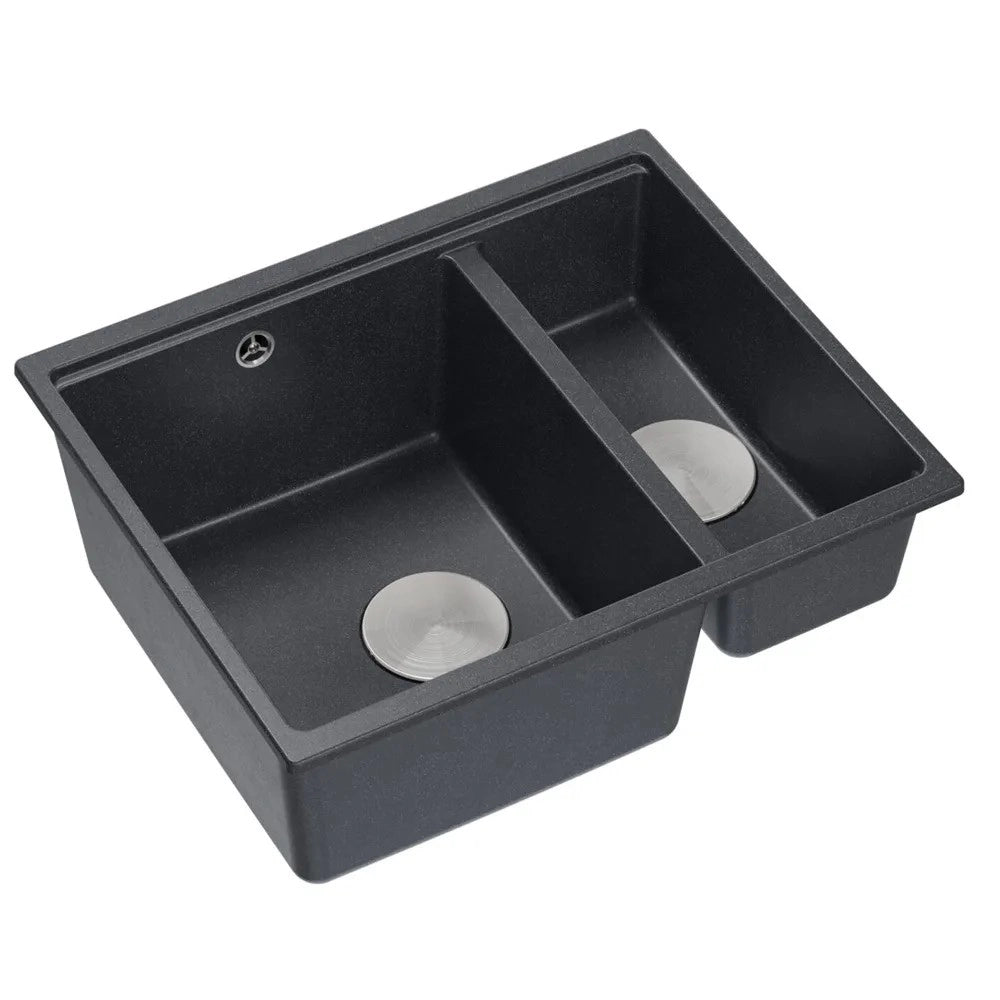 Lavello In Granito Logan 150 Black Metallic Tappo acciaio