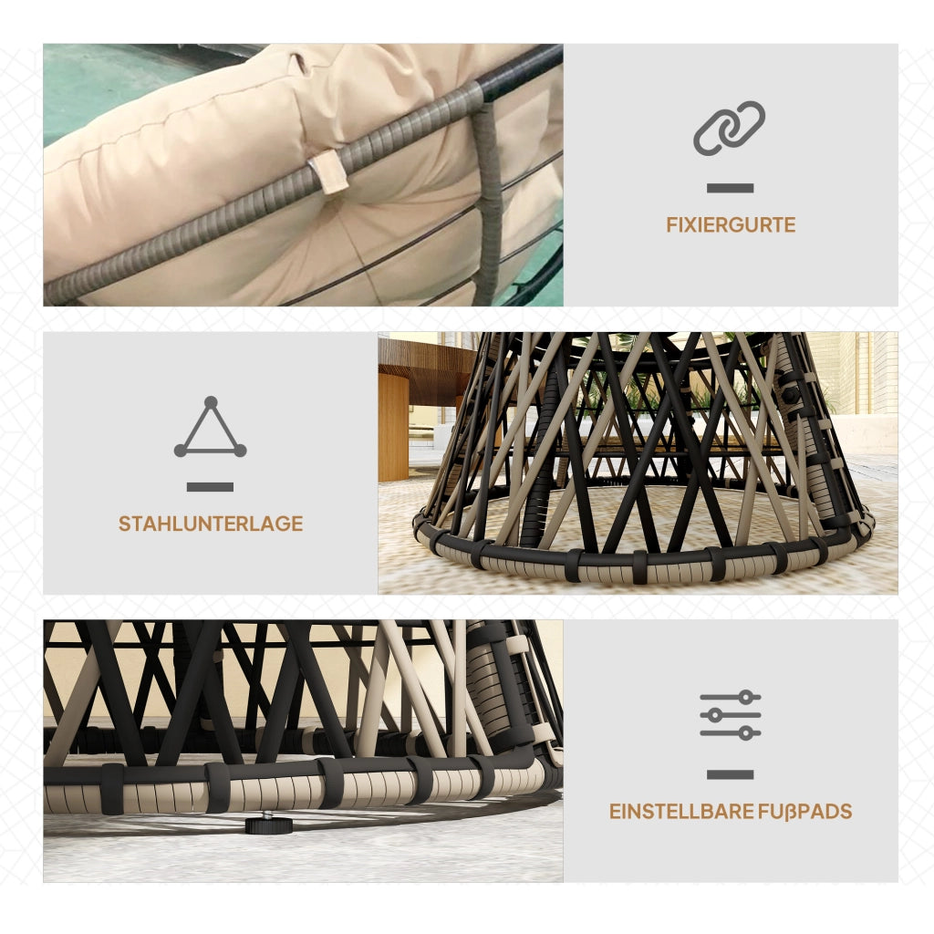 Poltrona a dondolo in rattan girevole 360' con cuscino rotondo ¨C zephmum ¨C beige diam. 90 cm