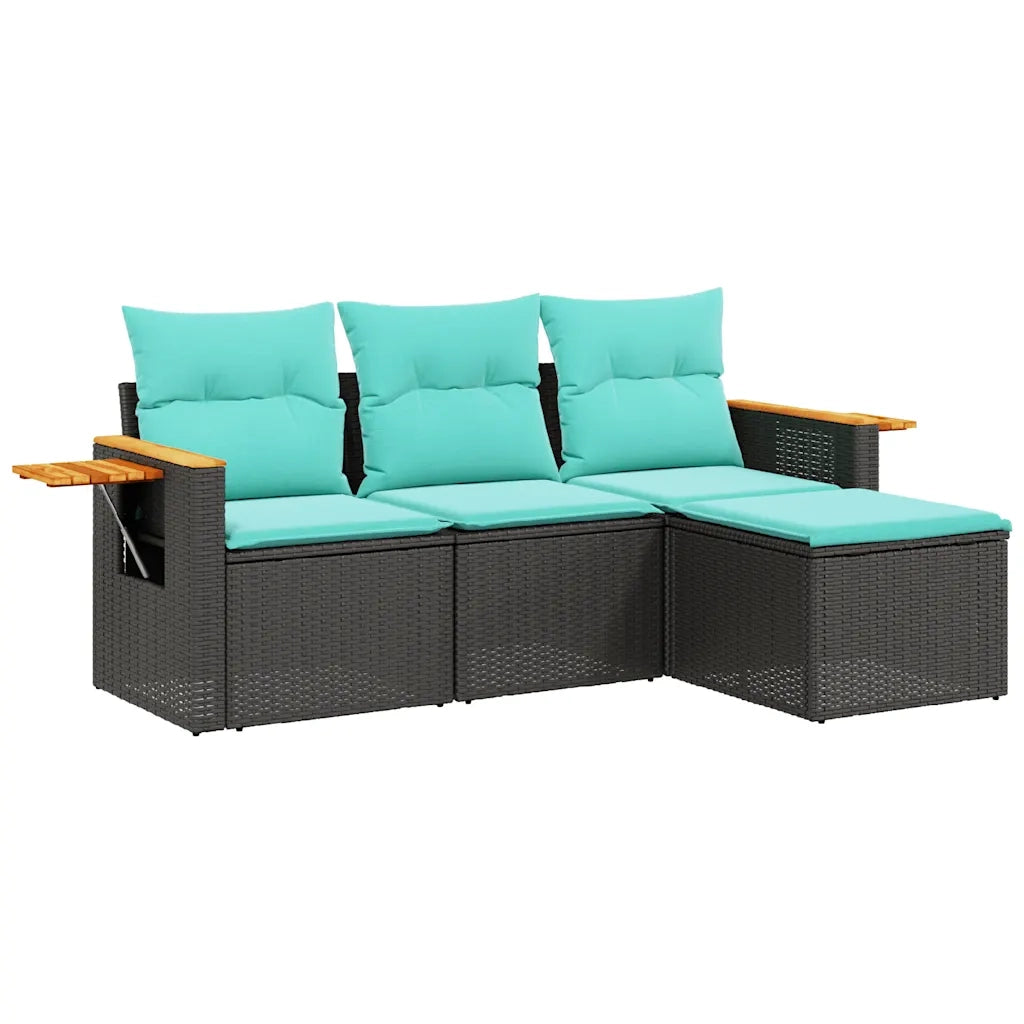 Set Divani da Giardino 4 pz | Set Salotto da Giardino con Cuscini Nero in Polyrattan