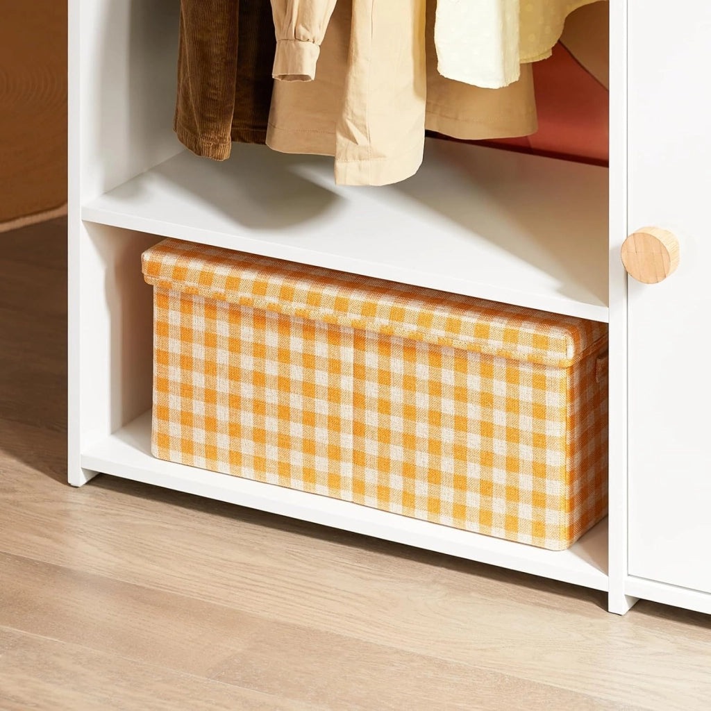 Armadio Cameretta Armadio Bambini con 4 Ripiani e 2 Ganci Laterali Guardaroba con Appendiabiti per Bambini Bianco 94x35x110cm KMB110-W