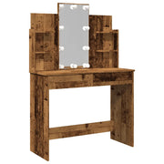 Toeletta | Tavolo da Trucco con Luci LED Legno Antico 96x40x142 cm