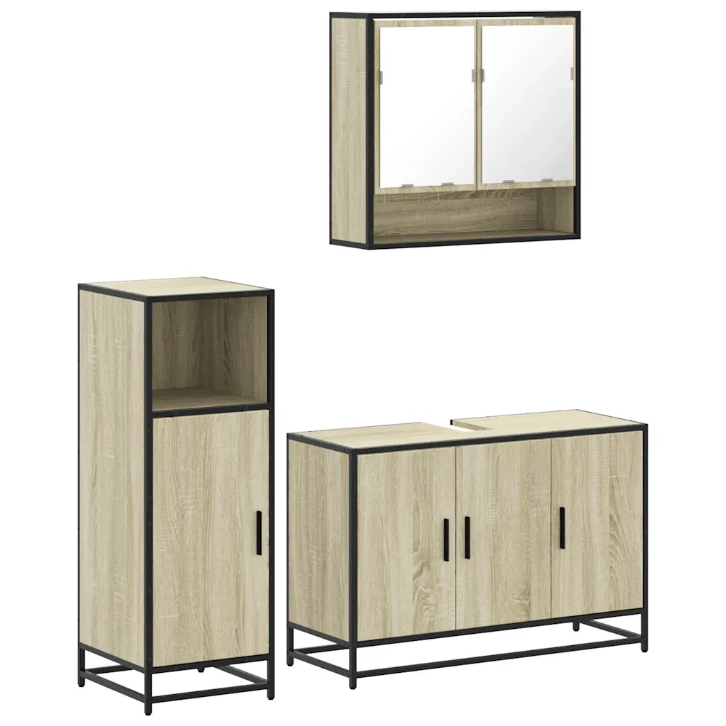 Set Mobili da Bagno 3 pz Rovere Sonoma in Legno Multistrato