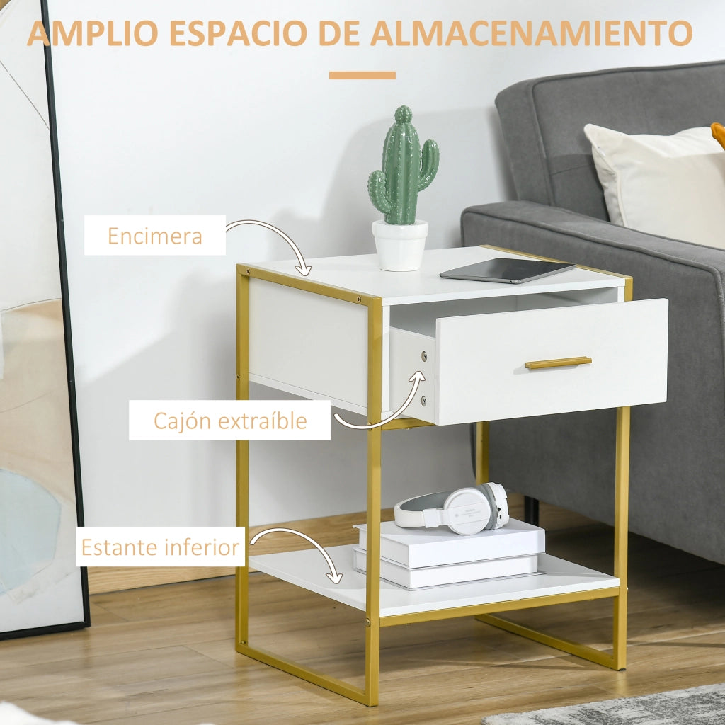 Comodino con cassetto e ripiano ¨C Zephmum ¨C Bianco 45x40x60 cm