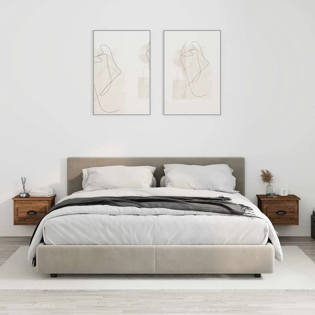 Set di 2 Comodini | Armadio da Notte | Mobiletto da notte a Parete Rovere Marrone 41,5x36x28 cm