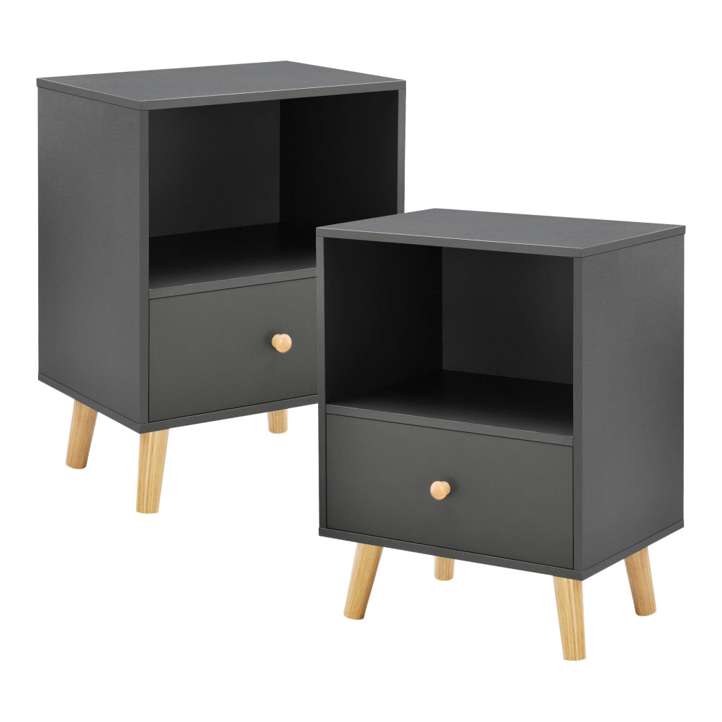 Set di 2 Comodini Sundsvall con Cassetto e Scomparto - Grigio scuro [en.casa]