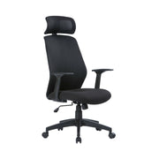 Sedia da ufficio Idro, Poltrona presidenziale con braccioli e poggiatesta, Sedia ergonomica da ufficio, 63x62h117/126 cm, Nero